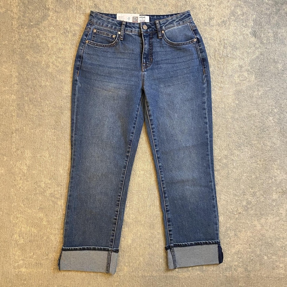 Edited X Hunter McGrady Jeans Womens 0 Medium Wash High Rise Cuffed Wide Leg
